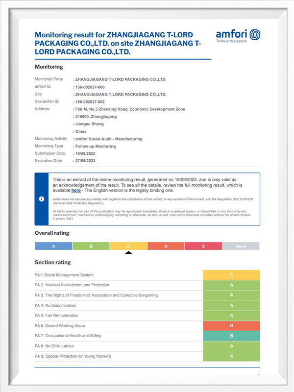 Certifikáty BSCI T-LORD 2022